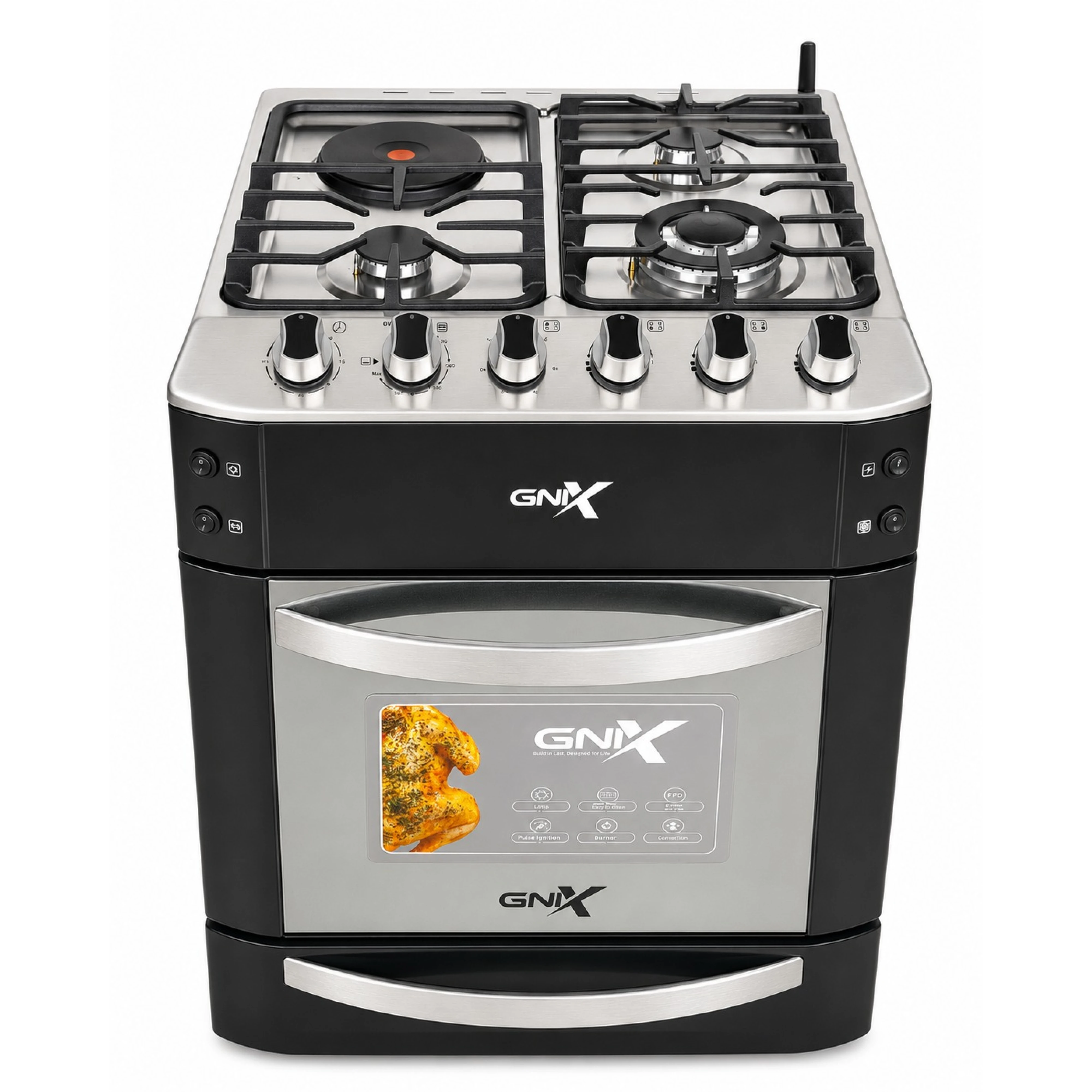 GNIX WOK 60×60 G600 B02 Stainless Steel Top | Black Body